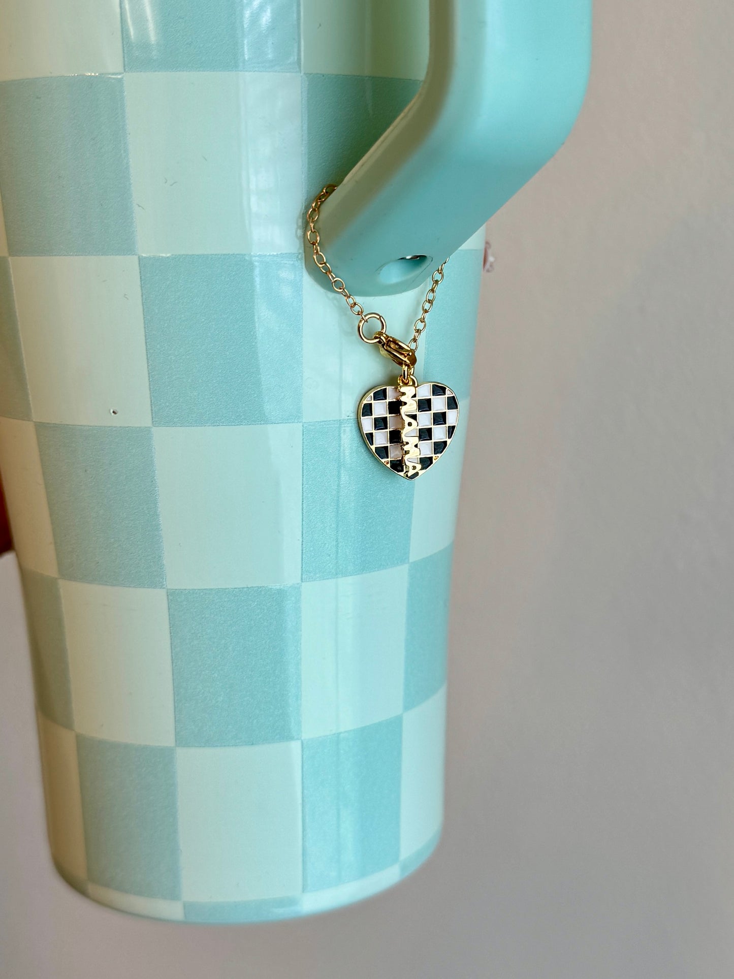 Personalized Checkered Heart 'Mama' Tumbler Charm