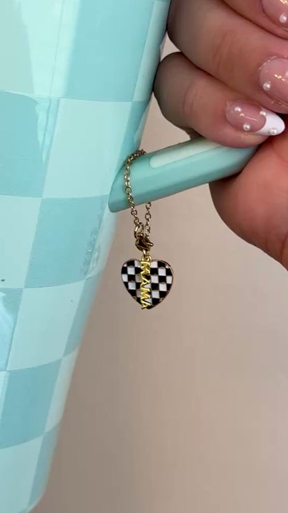 Personalized Checkered Heart 'Mama' Tumbler Charm